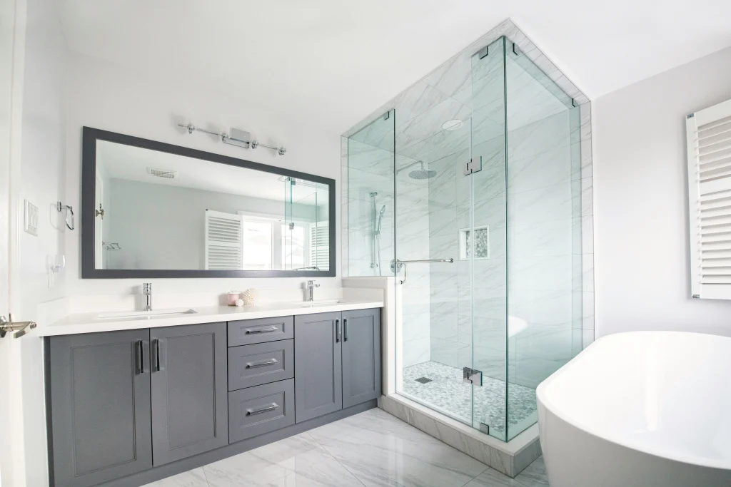 Modern bathroom remodeling project with luxury interior renovation and custom design