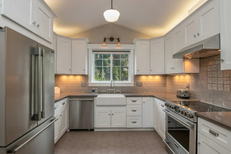 Modern luxury kitchen remodeling with upgraded cabinets and stylish interior design.