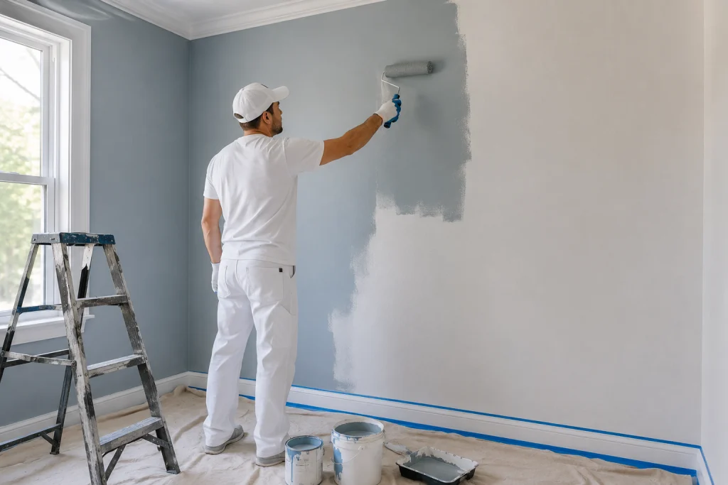 Professional interior and exterior painting work for a modern residential home